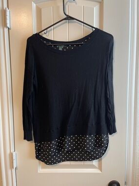 Ralph Lauren Black Knit Tunic with Polka Dot Hem